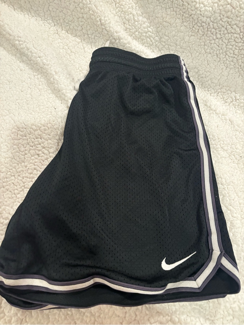 Nike Black Boys' Athletic Mesh Shorts with White Swoosh and Gray Trim